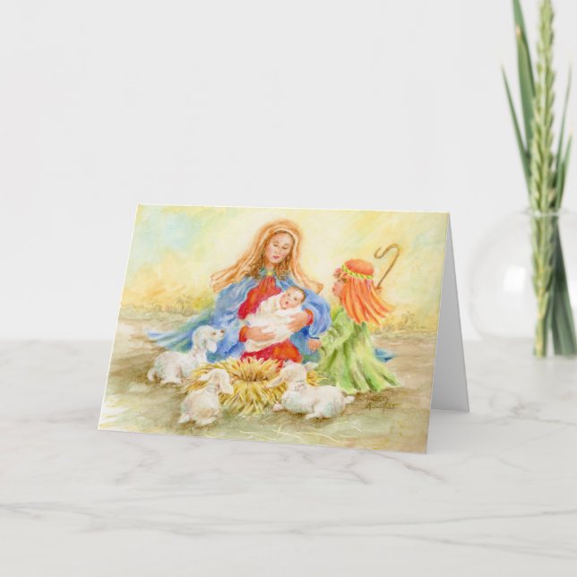Navidades Madonna y niño con tarjeta de niño pasto (Anverso)
