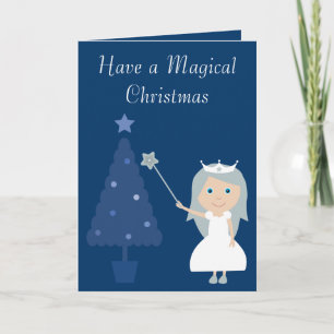 Navidades mágicos Princesa de hadas y tarjeta azul