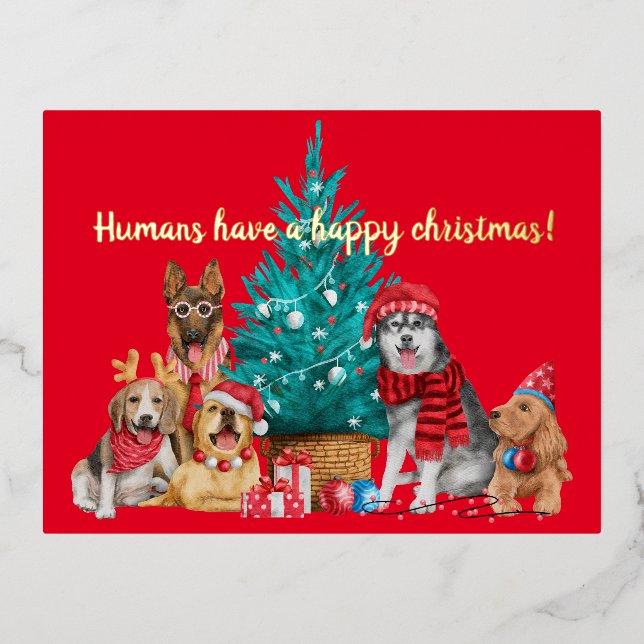 Navidades manada de perros bajo la postal del árbo (Anverso)