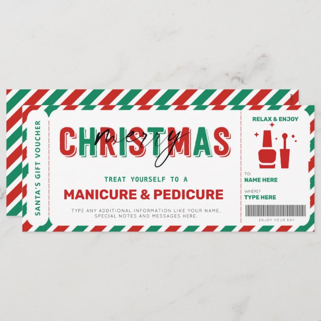 Navidades Manicure Pedicure Gift Voucher Mani Pedi (Anverso / Reverso)