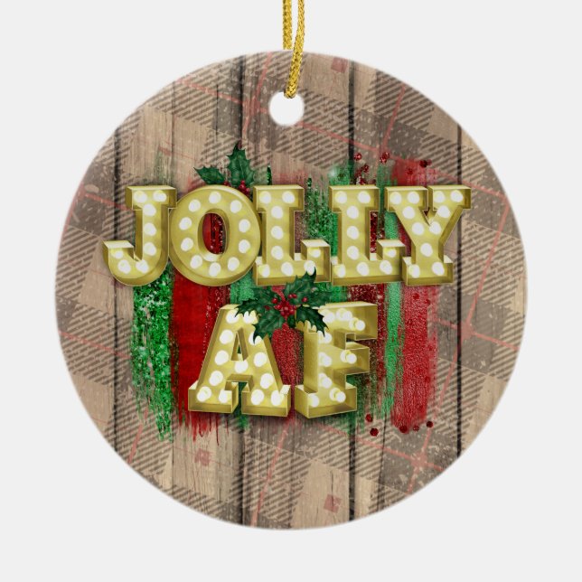 Navidades Marquee Jolly AF Ornamento cerámico (Frente)