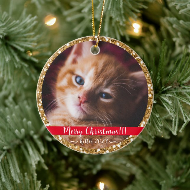 Navidades Mascota purpurina de oro Ornamento cerám (Árbol)