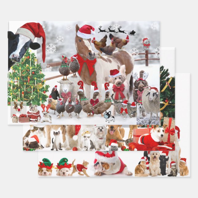 NAVIDADES MASCOTAS envuelven hoja plana de papel d (Set)