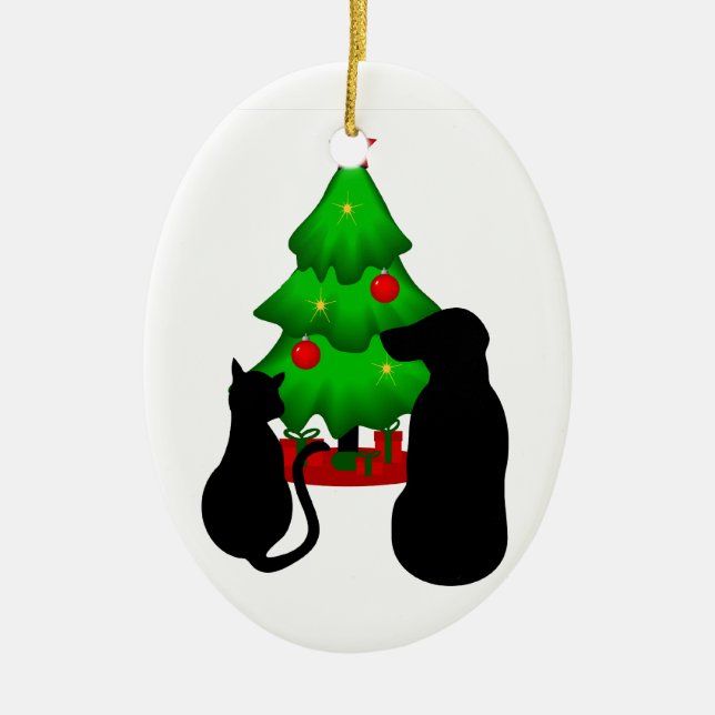 Navidades mascotas ornamento de perro y gato (Frente)