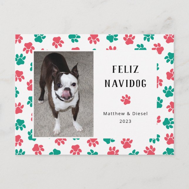 Navidades mascotas tarjeta foto divertida verde ro (Anverso)
