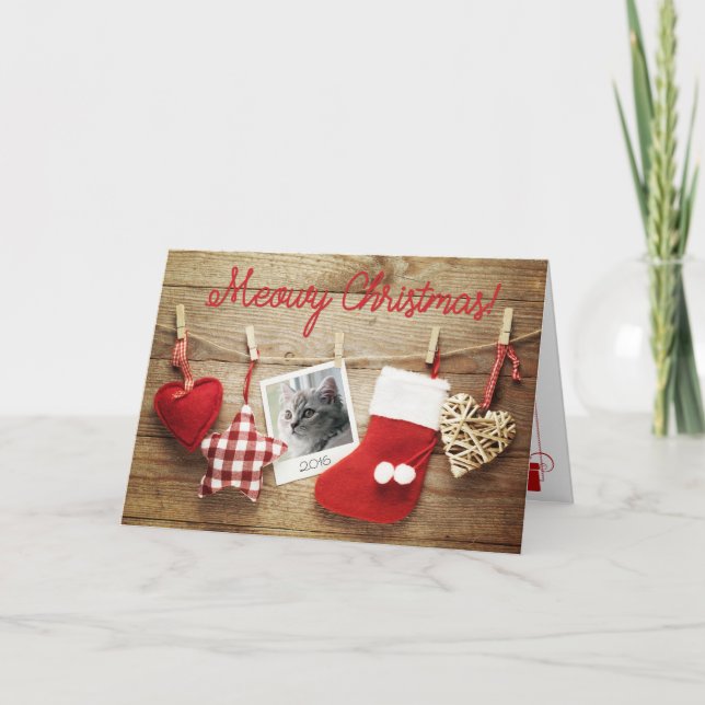 ¡Navidades Meowy! Tarjeta | Gatito lindo en foto (Anverso)
