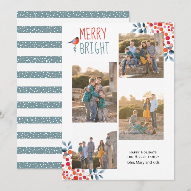 Navidades merry y Bright cuatro tarjetas de collag (Anverso / Reverso)