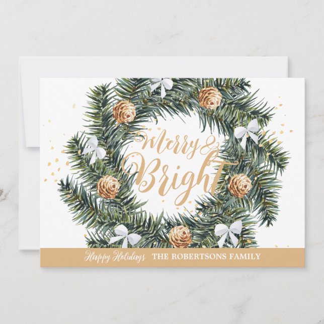 Navidades merry y brillantes con tarjeta navideña (Anverso)