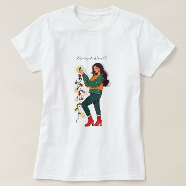 Navidades merry y brillantes iluminan la camiseta (Diseño del anverso)