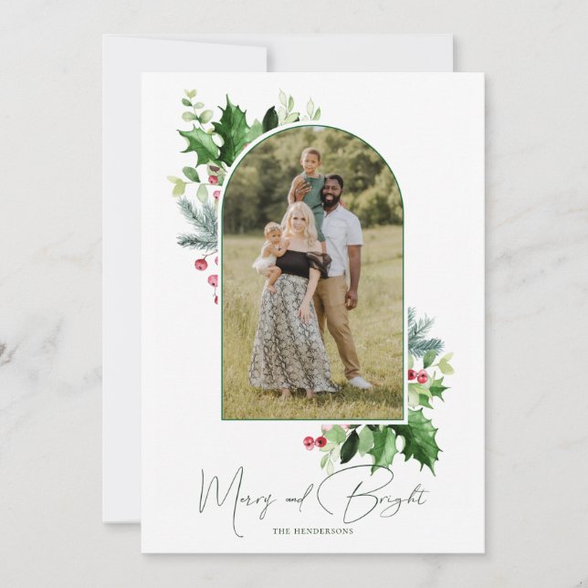 Navidades merry y brillantes saludan con arco (Anverso)