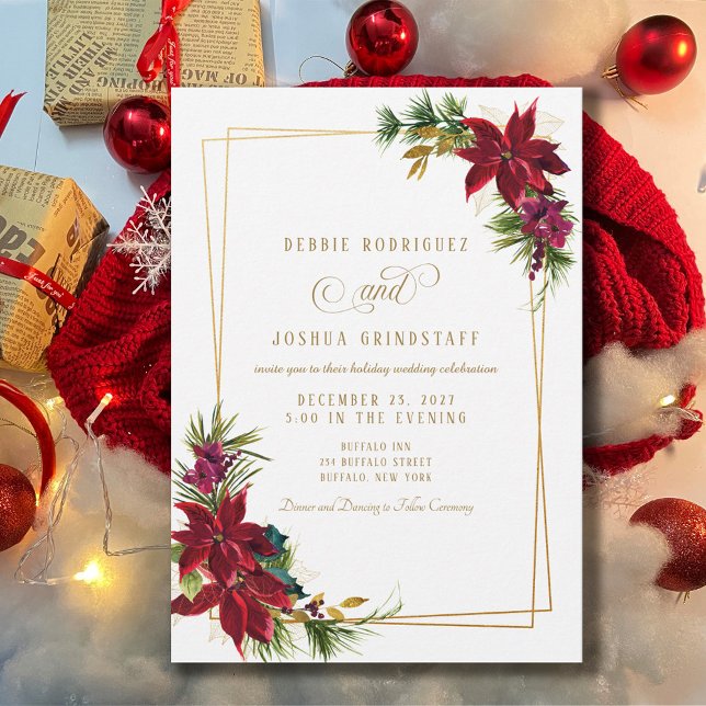 Navidades modernos Invitación a la boda de Poinset (Subido por el creador)