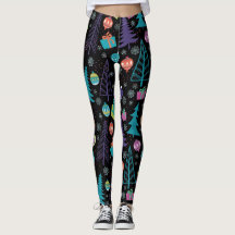 Navidades modernos Leggings con árboles y adornos