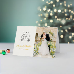 Navidades modernos recién casados con carros dibuj