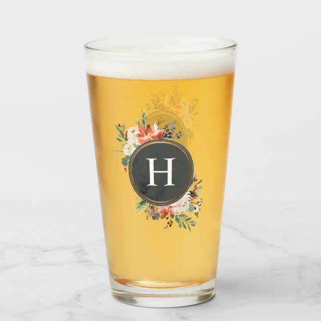 Navidades Monograma de Flor de Agua Berry Floral (Anverso (lleno))