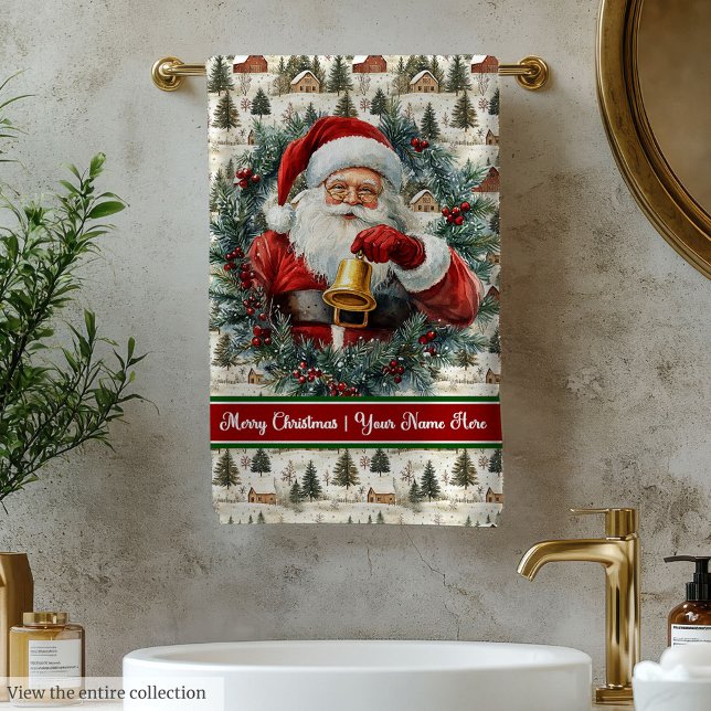 Navidades Monogramados De Santa Claus Toallas De B (Monogrammed Santa Claus Christmas Bath Towels)