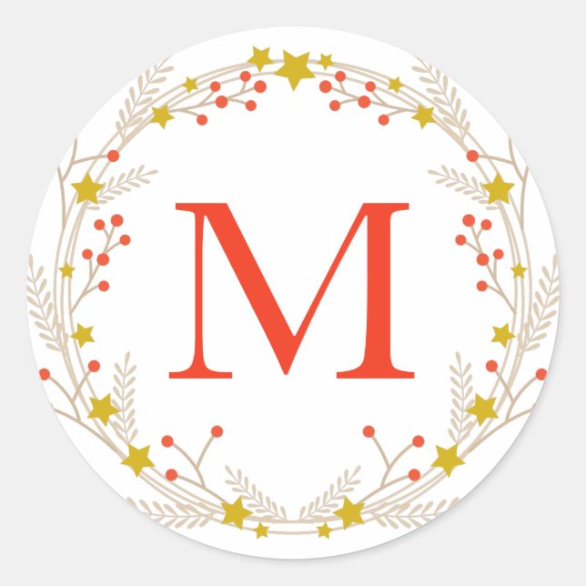 Navidades Monogramas Wreath Twig Sello para sobres (Anverso)