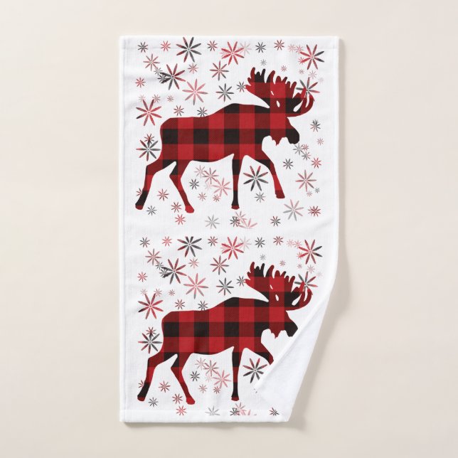 Navidades Moose platillos rojos copos de nieve (Toalla de mano)