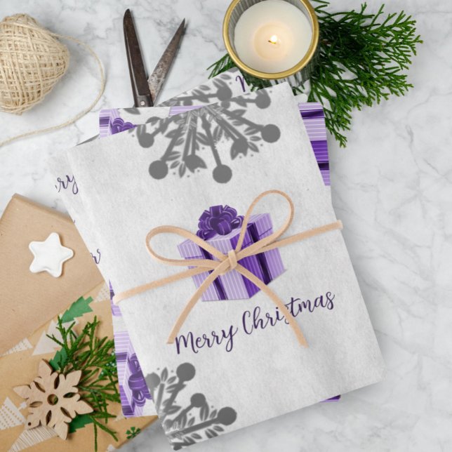 Navidades morados dan hojas de papel de envolvimie (Purple Christmas Gift Wrapping Paper Sheets)