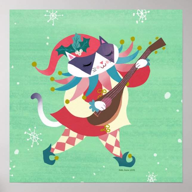 Navidades Música Arte Gato Elf Imprimir (Frente)