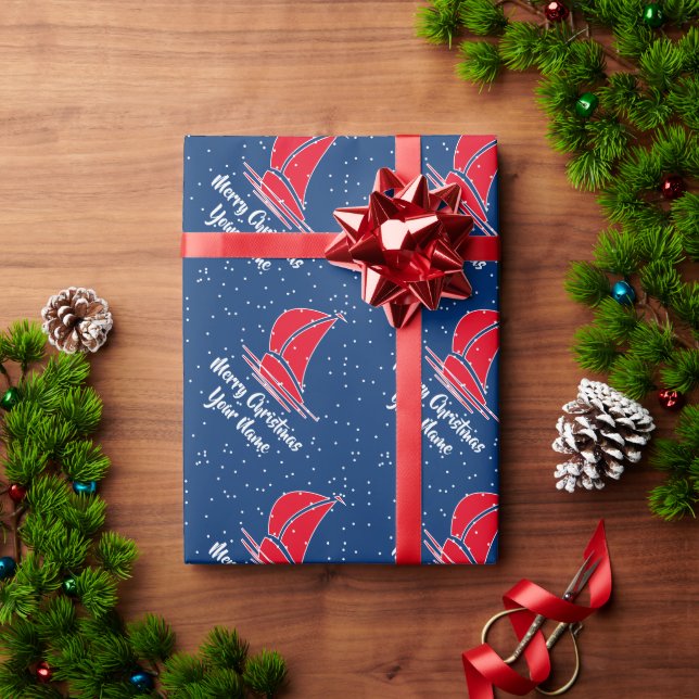Navidades náuticos envolviendo papel con veleros (Regalo de vacaciones)