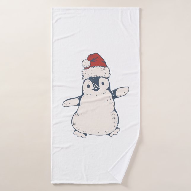 Navidades Navidades del pingüino gorra rojo bautiz (Toalla de baño)
