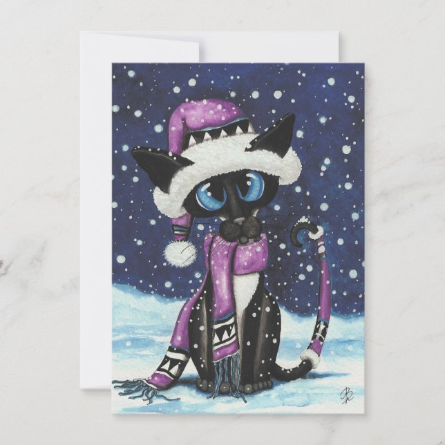 Navidades nevan el invierno de un gato siamés (Anverso)