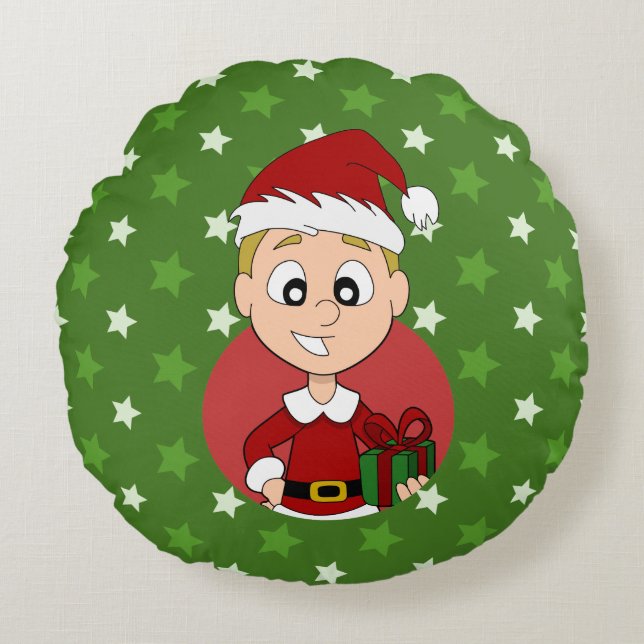 Navidades niño personalizado almohada redonda (Anverso)