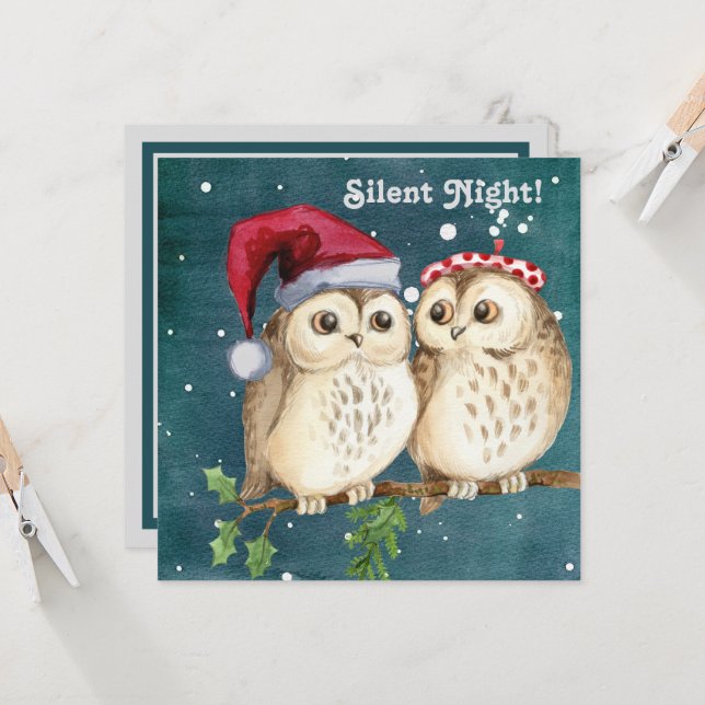 Navidades nocturnos silenciosos con parejas de búh (Anverso/Reverso In Situ)
