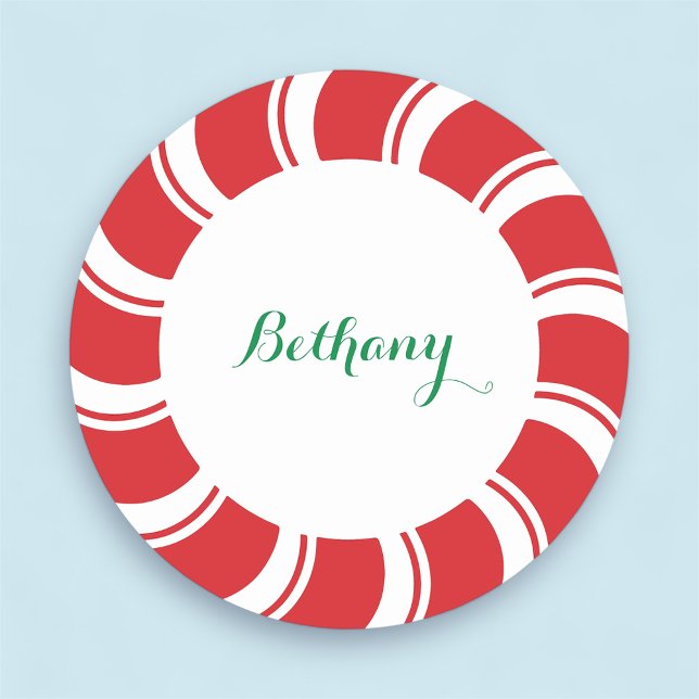Navidades Nombre Etiqueta de insignia Ronda Fiesta (MISOOK Peppermint Holiday Name Tag Round)