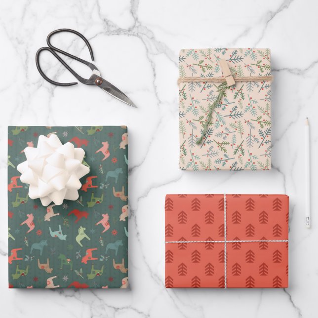 Navidades nórdicos Dala Envolver hojas de papel (Anverso)