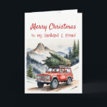 Navidades obteniendo el árbol de Navidad de un ami<br><div class="desc">El rojo 4x4 cargado de familia sacando un árbol de Navidad. Navidades tradicionales recuerdos de lo maravilloso que ha sido su marido. Feliz deseo navideño para mi marido,  mi amigo</div>