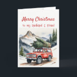 Navidades obteniendo el árbol de Navidad de un ami<br><div class="desc">El rojo 4x4 cargado de familia sacando un árbol de Navidad. Navidades tradicionales recuerdos de lo maravilloso que ha sido su marido. Feliz deseo navideño para mi marido,  mi amigo</div>