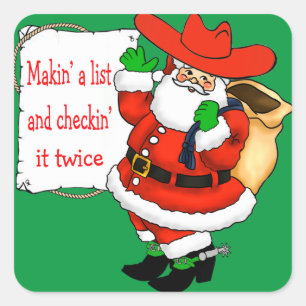 Navidades occidentales Cowboy Santa Pegatinas