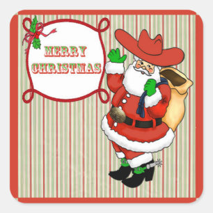 Navidades occidentales Cowboy Santa Pegatinas