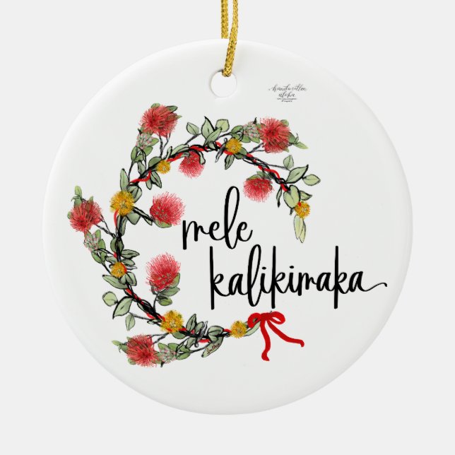 Navidades 'Ohi'a Lehua ornamento de porcelana de g (Frente)