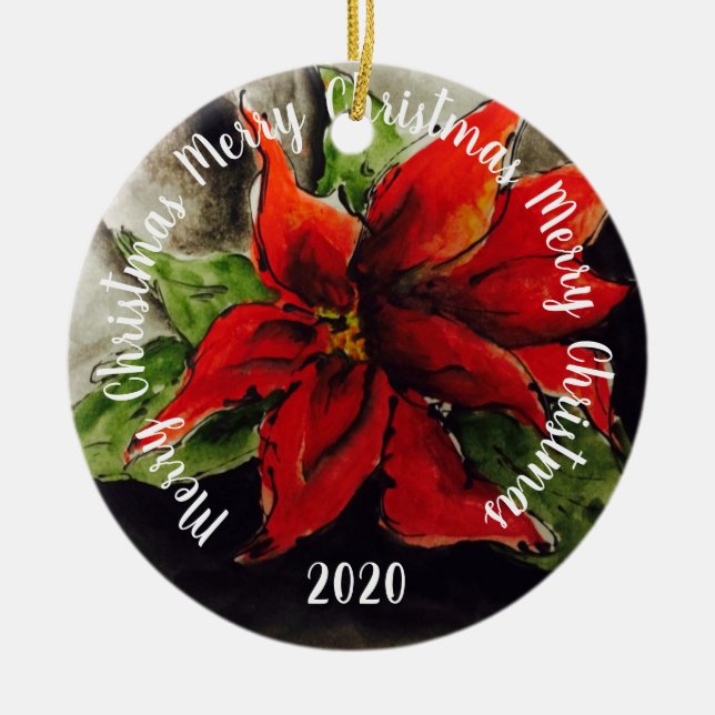 Navidades Ornamento cerámico de Poinsettia (Frente)