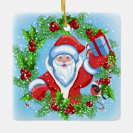 Navidades Ornamento cerámico de Santa Wreath