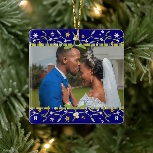 Navidades ornamento de fotos azul mistletoe (Árbol)