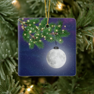 Navidades Ornamento De Luna Colgando De Bough De P