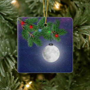 Navidades Ornamento De Luna Colgando De Bough De P