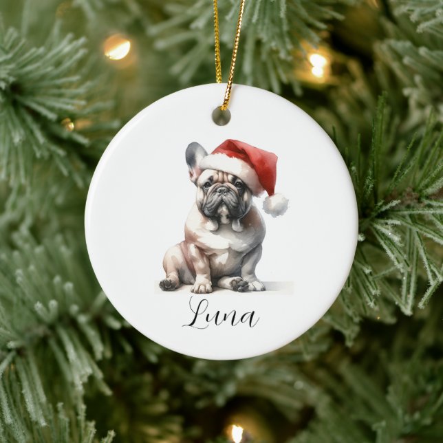 Navidades Ornamento de Perro Bull de Santa Hat (Árbol)