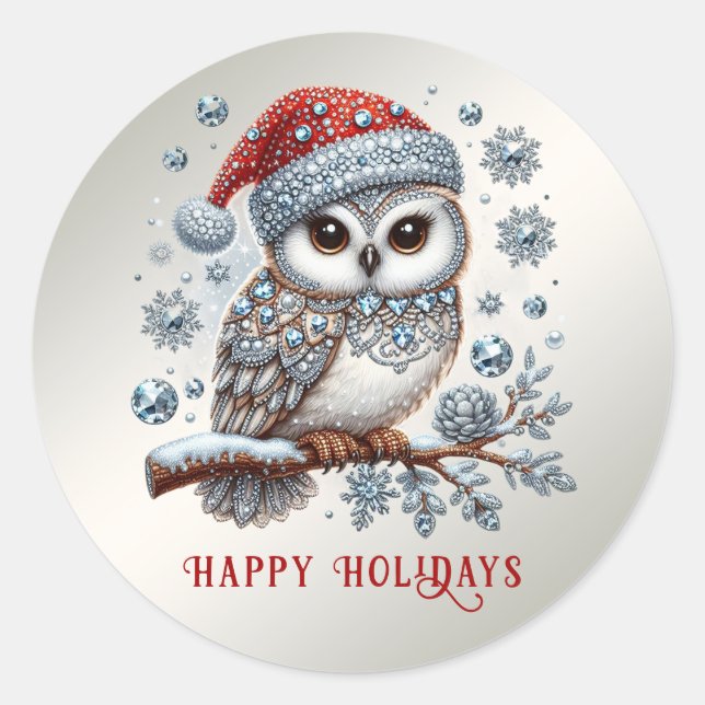 Navidades Owl Pegatina (Anverso)