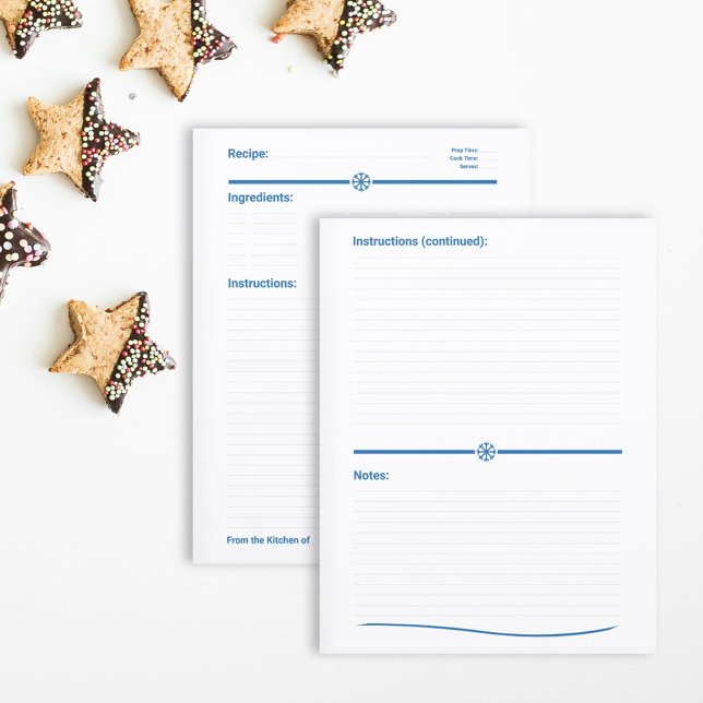 Navidades Página de un libro de cocina de receta p (Christmas Snowflake Recipe Cookbook Page)