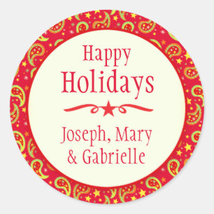 Navidades paisley nombre rojo pegatina de regalo d