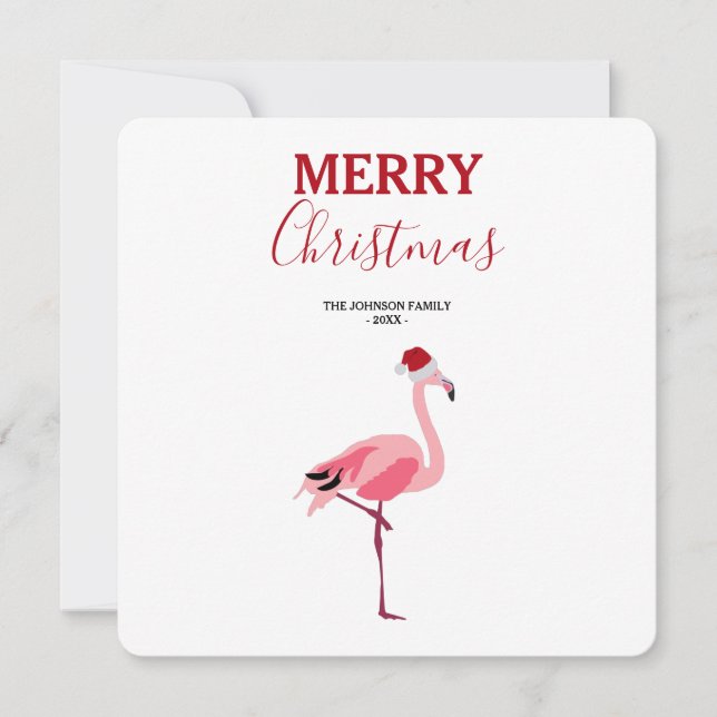 Navidades Pájaro Flamingo Rosa con tarjeta Santa H (Anverso)