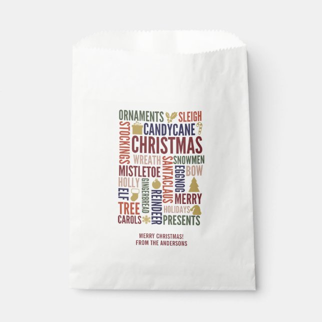 Navidades Palabras Bolsas de Favor de Vacaciones (Anverso)