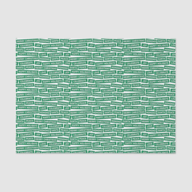 Navidades Palabras Papel de tejidos verde y blanco (Anverso)