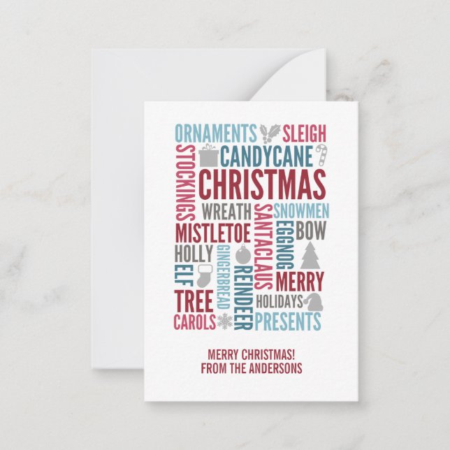 Navidades Palabras Tarjeta de nota MIni de vacacio (Anverso)