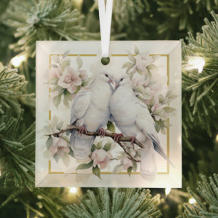 Navidades Palomas De Tortuga En Ornamento De Vidri