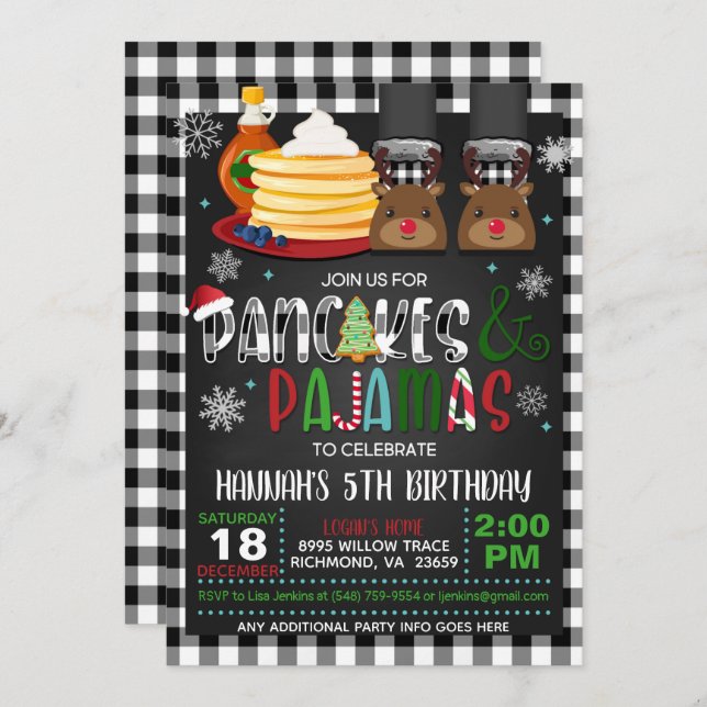Navidades Pancakes & Pajamas Invitación al cumplea (Anverso / Reverso)